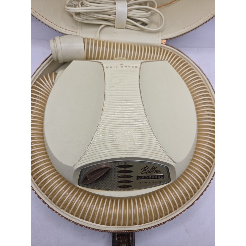 1960's Bettina Universal Hairdryer in Faux Alligator Case Soft Bonnet WORKS! GD - Picture 3 of 9